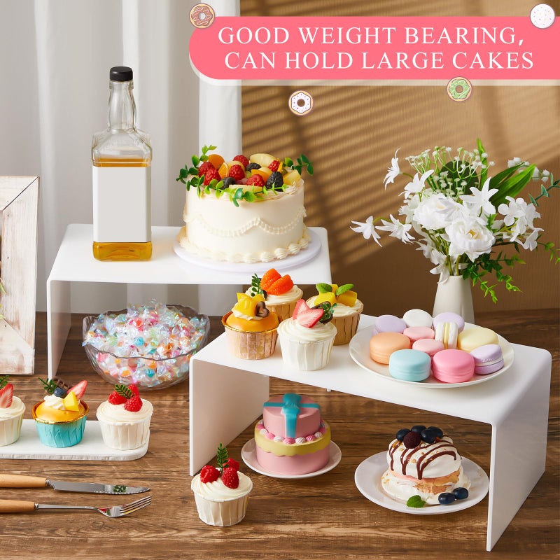 RattanView 2 Pcs 14 Inch Large Acrylic Risers Display Stands 5 mm Thick Acrylic Shelf Riser Showcase for Collectibles Jewelry Cupcakes Food Figures Perfume Cabinet (White) - Image 5