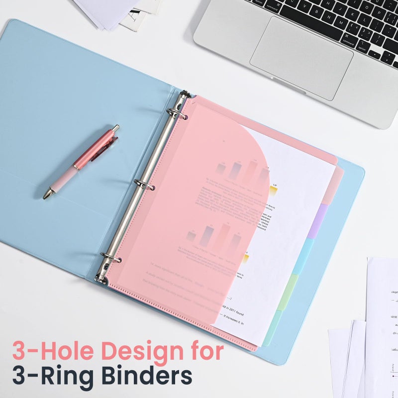XRUNMIX 5 Tabs Dividers with Pockets for 3 Ring Binder, 5 Counts Binder Dividers Index for US Letter Size, Binder Dividers with Tabs for School Office Organization(XY026) (1) - Image 5