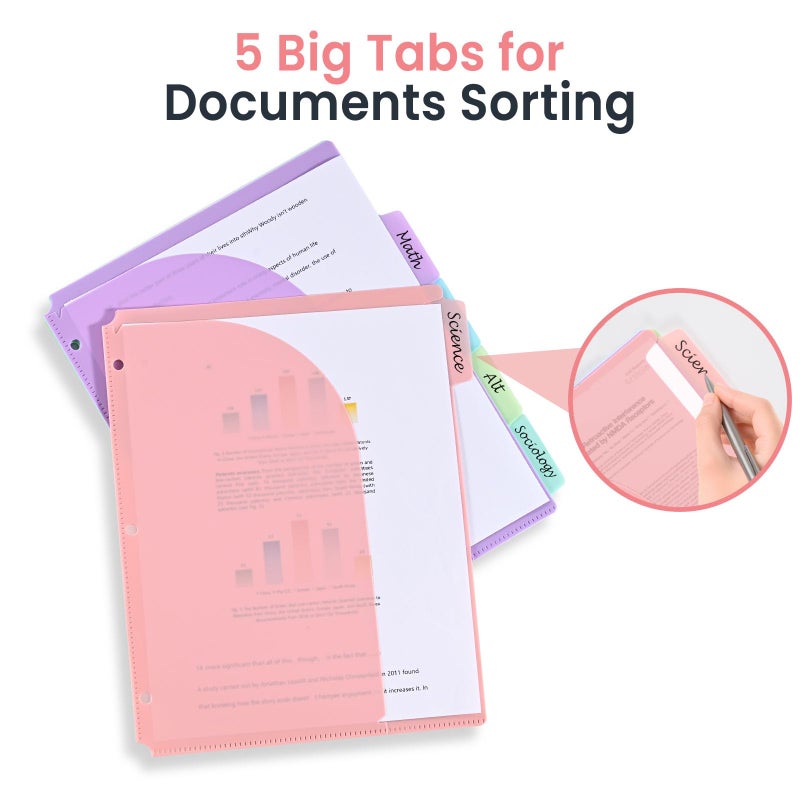 XRUNMIX 5 Tabs Dividers with Pockets for 3 Ring Binder, 5 Counts Binder Dividers Index for US Letter Size, Binder Dividers with Tabs for School Office Organization(XY026) (1) - Image 4