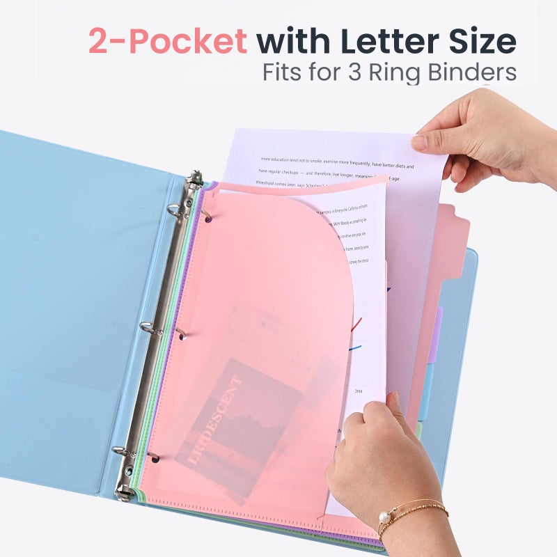 XRUNMIX 5 Tabs Dividers with Pockets for 3 Ring Binder, 5 Counts Binder Dividers Index for US Letter Size, Binder Dividers with Tabs for School Office Organization(XY026) (1) - Image 3