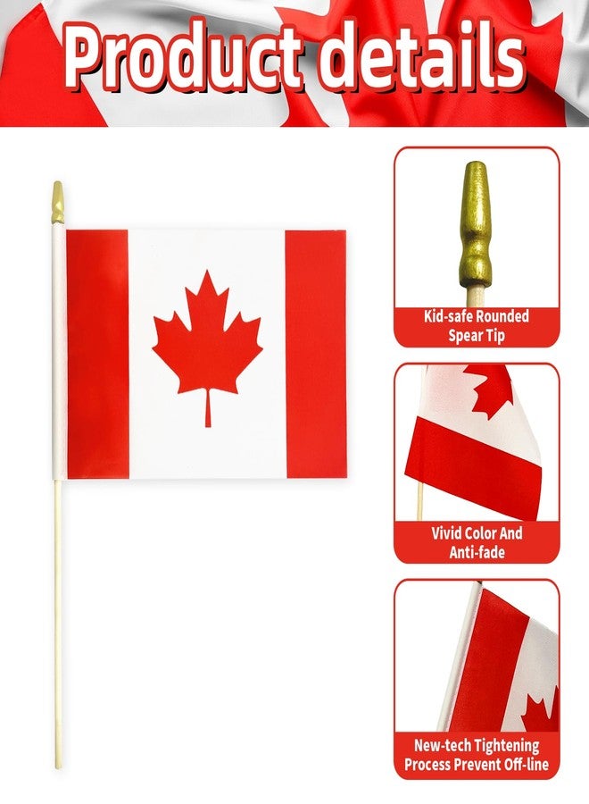 Geodurn Pack of 20, Handheld Canadian Flags 5x8 Inch - Small Canada Flags on Wooden Sticks with Gold Spear Top, Mini Canadian Country Flag for National Day, Canada Day, Parades, and Patriotic Decorations - Image 3
