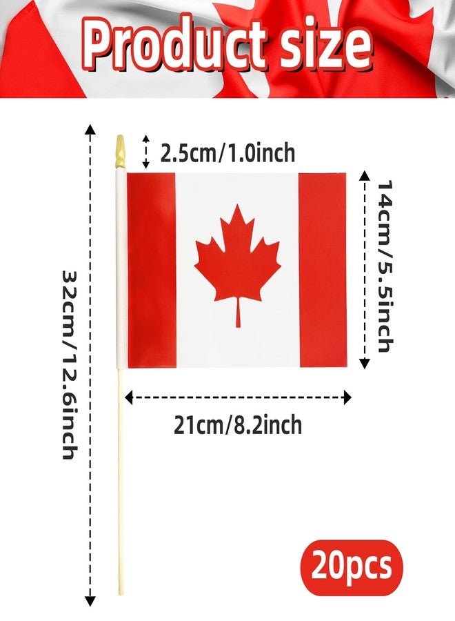 Geodurn Pack of 20, Handheld Canadian Flags 5x8 Inch - Small Canada Flags on Wooden Sticks with Gold Spear Top, Mini Canadian Country Flag for National Day, Canada Day, Parades, and Patriotic Decorations - Image 2