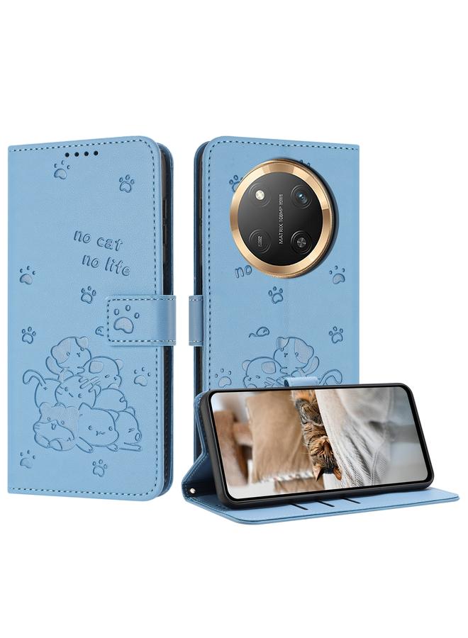 زبون جراب هاتف Honor X9c من الجلد المنقوش بنقشة قطة صغيرة مع حبل تعليق - Image 1