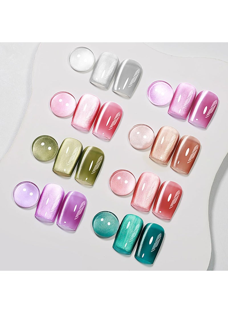 MIZHSE - MIZHSE Cat Eye Gel Nail Polish: 8 Colors Ceramic Magnetic Gel Polish Set with Magnet Stick, Crystal Glass Pink Green Blue Spring Colors Smoothie Nail Gel Soak Off UV/LED Nail Art Salon Home Gift - Image 1