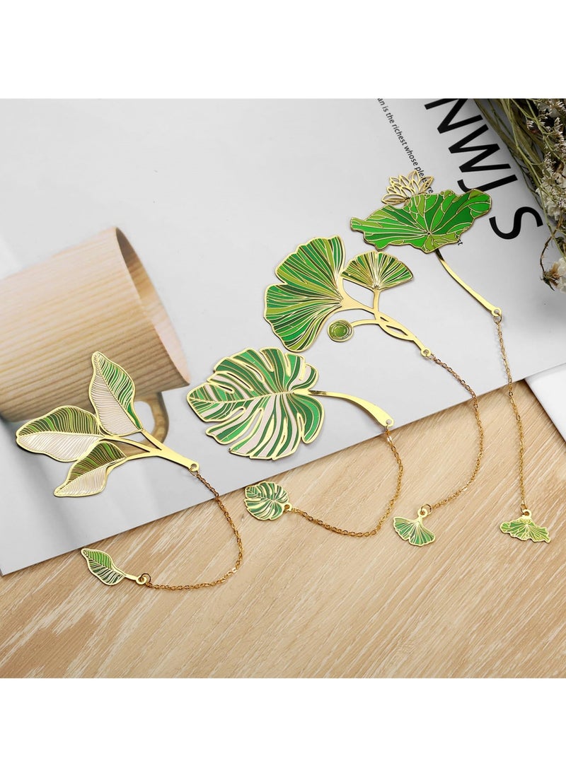 SYOSI - 4 Pcs Leaf Bookmark with Tassel Pendant, Leaf Vein and Ginkgo Leaves Metal Bookmarks, Aesthetic Book Markers for Women, Book Lovers, Students, Teachers, School and Office Supplies - Image 1