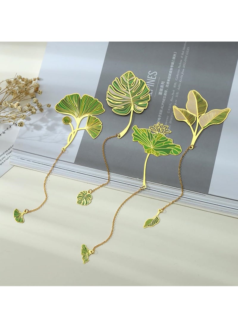 SYOSI - 4 Pcs Leaf Bookmark with Tassel Pendant, Leaf Vein and Ginkgo Leaves Metal Bookmarks, Aesthetic Book Markers for Women, Book Lovers, Students, Teachers, School and Office Supplies - Image 1