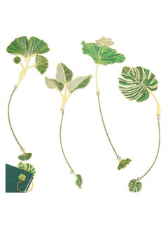 4 Pcs Leaf Bookmark with Tassel Pendant, Leaf Vein and Ginkgo Leaves Metal Bookmarks, Aesthetic Book Markers for Women, Book Lovers, Students, Teachers, School and Office Supplies
