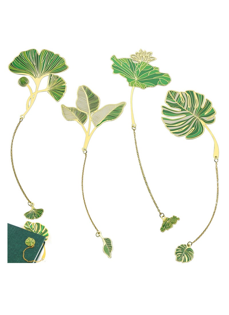 SYOSI - 4 Pcs Leaf Bookmark with Tassel Pendant, Leaf Vein and Ginkgo Leaves Metal Bookmarks, Aesthetic Book Markers for Women, Book Lovers, Students, Teachers, School and Office Supplies - Image 1