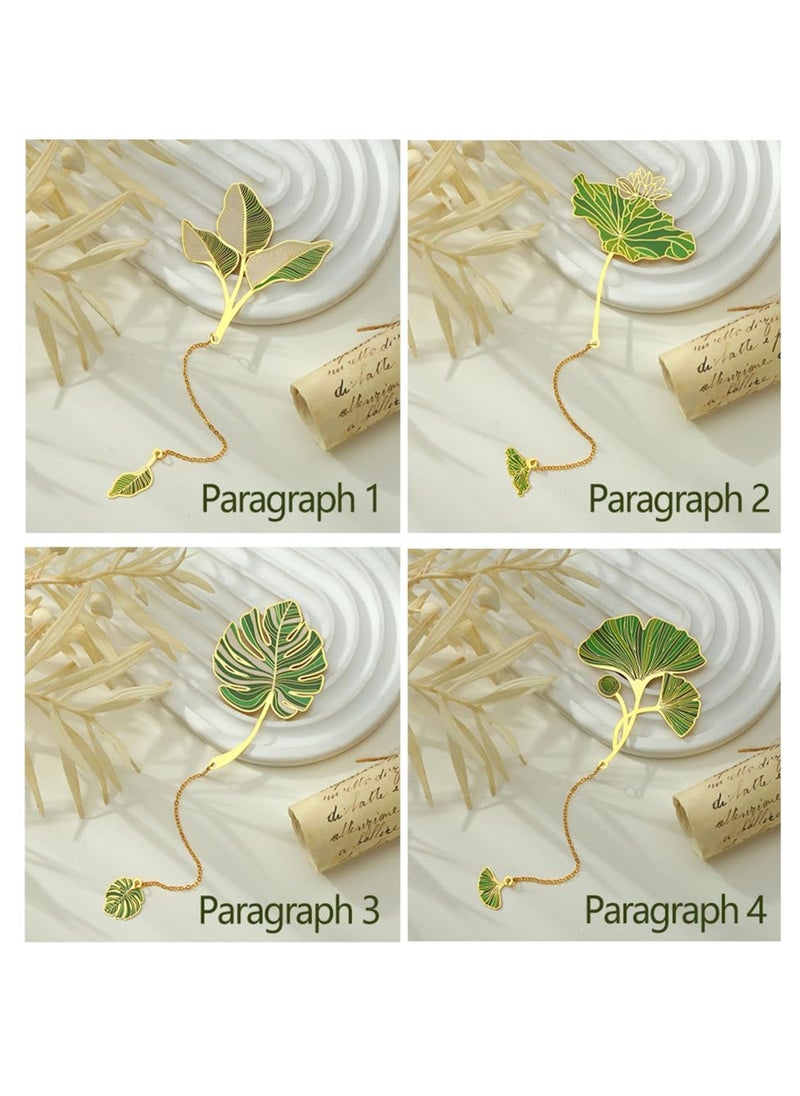 SYOSI - 4 Pcs Leaf Bookmark with Tassel Pendant, Leaf Vein and Ginkgo Leaves Metal Bookmarks, Aesthetic Book Markers for Women, Book Lovers, Students, Teachers, School and Office Supplies - Image 1