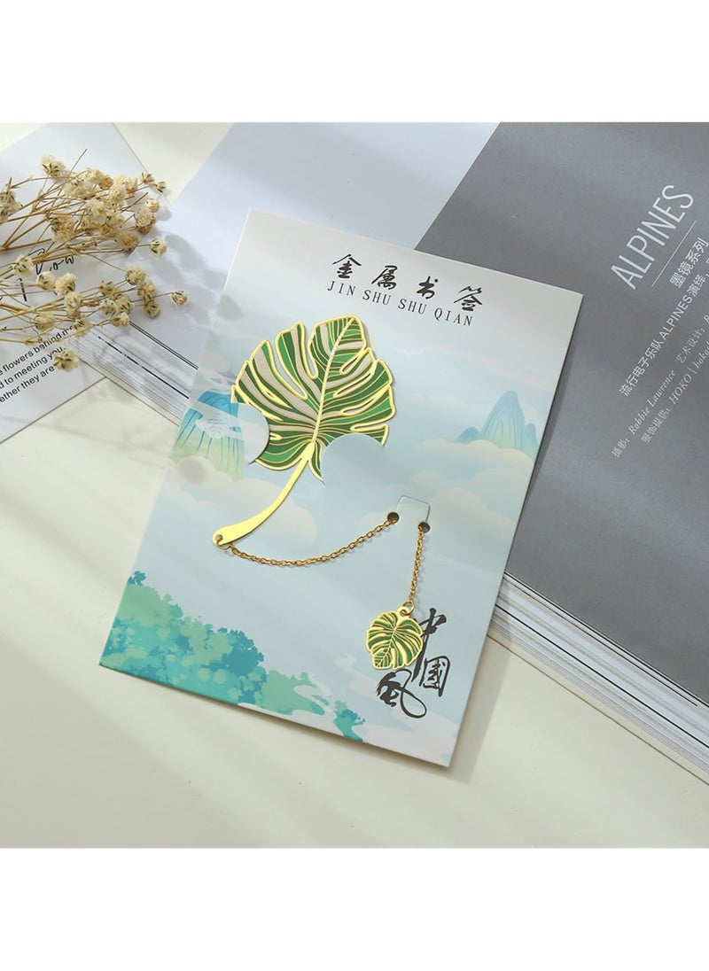 SYOSI - 4 Pcs Leaf Bookmark with Tassel Pendant, Leaf Vein and Ginkgo Leaves Metal Bookmarks, Aesthetic Book Markers for Women, Book Lovers, Students, Teachers, School and Office Supplies - Image 1