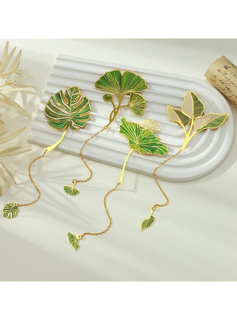 SYOSI - 4 Pcs Leaf Bookmark with Tassel Pendant, Leaf Vein and Ginkgo Leaves Metal Bookmarks, Aesthetic Book Markers for Women, Book Lovers, Students, Teachers, School and Office Supplies - Image 1