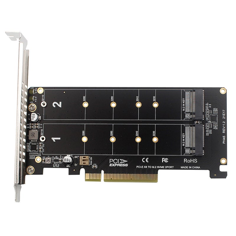 بطاقة توسيع محول M.2 NVME إلى PCI-E X8 بمواجهة مزدوجة M.2 M-Key تدعم أقراص SSD M.2 من الأنماط 2230/2242/2260/2280/22110 - Image 1
