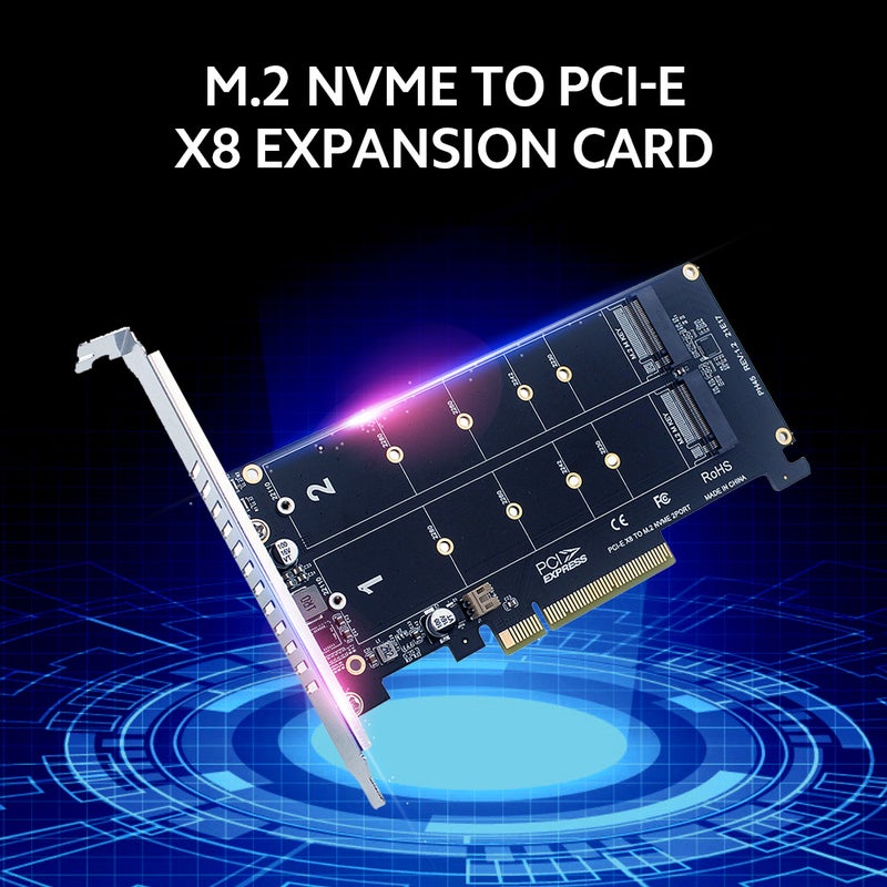 بطاقة توسيع محول M.2 NVME إلى PCI-E X8 بمواجهة مزدوجة M.2 M-Key تدعم أقراص SSD M.2 من الأنماط 2230/2242/2260/2280/22110 - Image 2