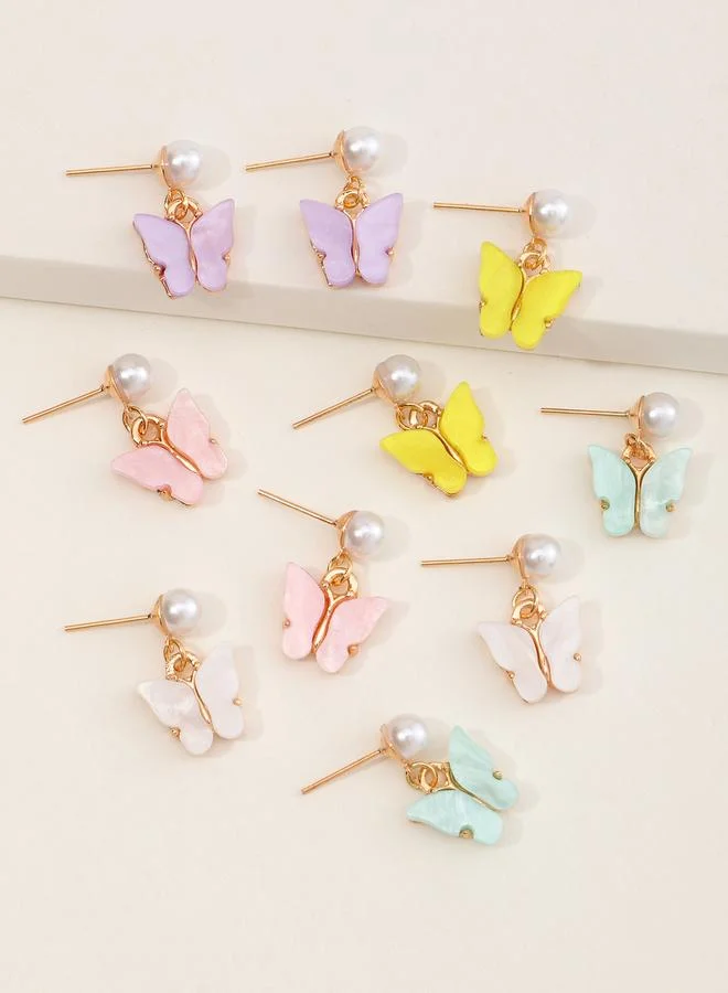 Girls Set of 5 - Butterfly Dangle Earrings