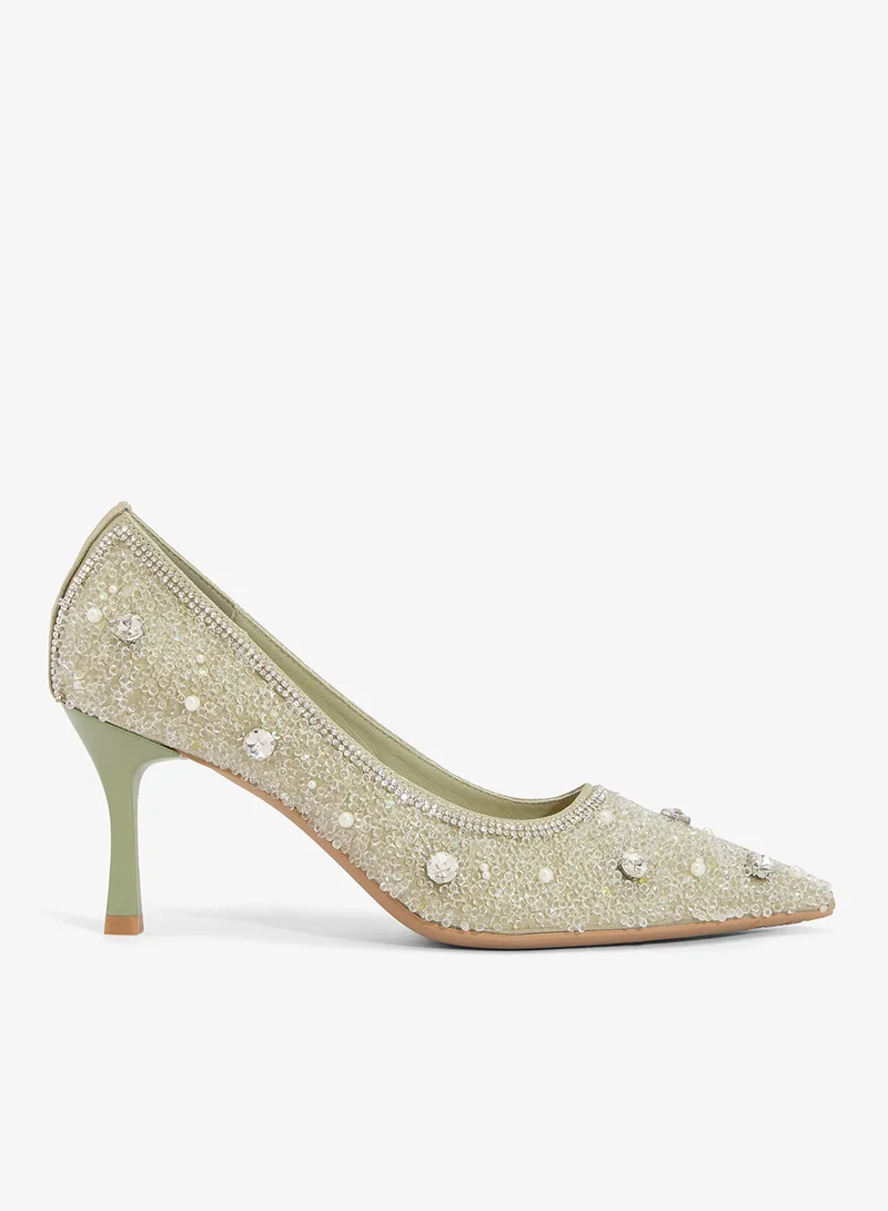 Ella Limited Edition Rhinestone Embellished Detail Mid Heel Pumps
