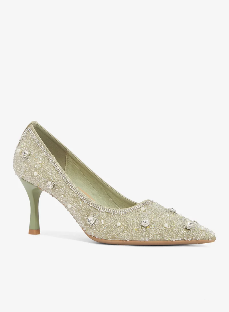Ella Limited Edition Rhinestone Embellished Detail Mid Heel Pumps
