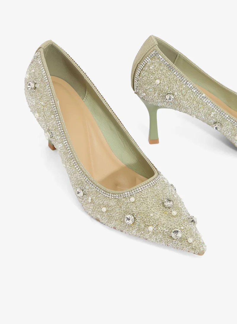 Ella Limited Edition  Rhinestone Embellished Detail Mid Heel Pumps for Women | Best Price UAE