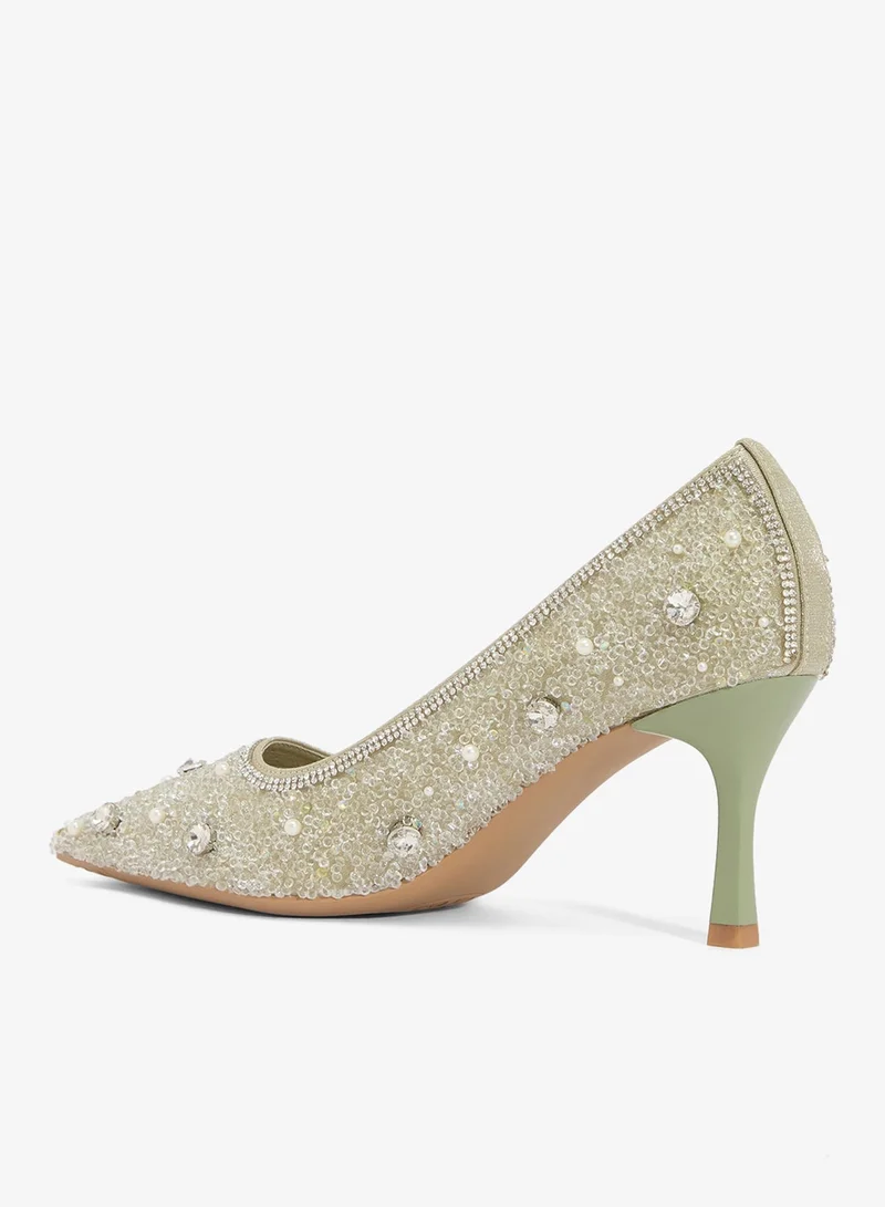 Ella Limited Edition  Rhinestone Embellished Detail Mid Heel Pumps for Women | Best Price UAE