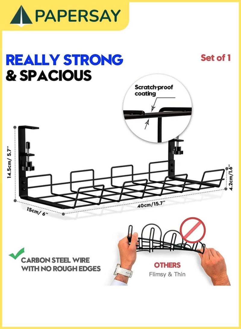 PAPERSAY No-Drilling Under Desk Sturdy Metal Wire Cable Management Tray Basket ,and Cable Organizer Racks for Office and Home.  - Image 2