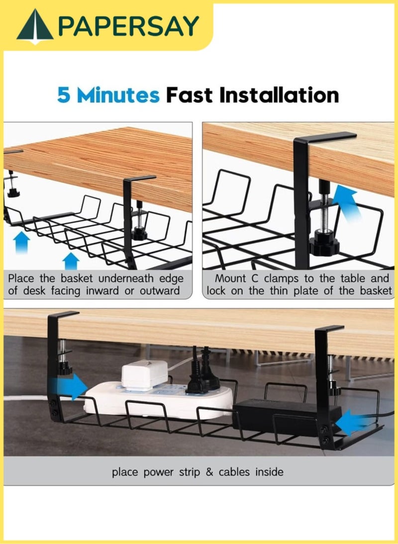 PAPERSAY No-Drilling Under Desk Sturdy Metal Wire Cable Management Tray Basket ,and Cable Organizer Racks for Office and Home.  - Image 3