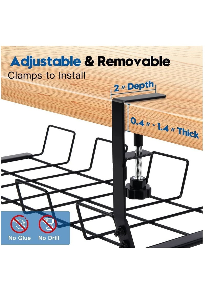 XiuWoo No Drilling Under Desk Sturdy Metal Wire Cable Management Tray Basket and Cable Organizer Racks for Office and Home  - Image 2