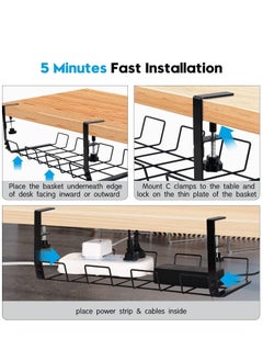 XiuWoo No Drilling Under Desk Sturdy Metal Wire Cable Management Tray Basket and Cable Organizer Racks for Office and Home  - Image 4