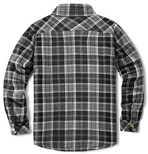 Puwasa Men's Sherpa Lined Cotton Flannel Shirt Jacket Plaid Button Up Jacket Coat for Men with Pocket Black Medium - Image 3