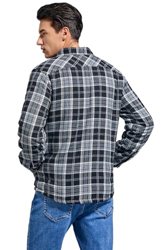 Puwasa Men's Sherpa Lined Cotton Flannel Shirt Jacket Plaid Button Up Jacket Coat for Men with Pocket Black Medium - Image 5