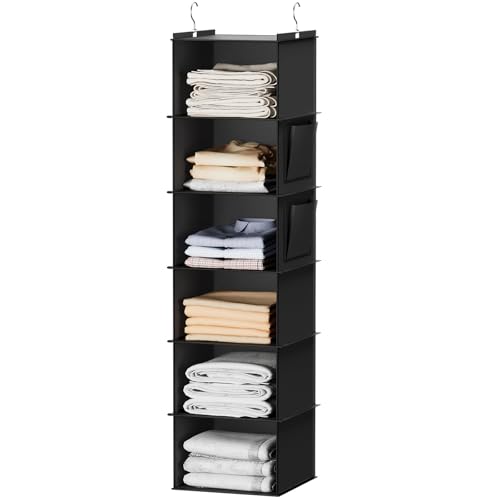 YOUDENOVA Hanging Closet Organizers and Storage, 6-Shelf Hanging Closet Shelves, Black - Image 1