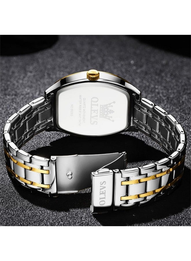 OLEVS Men Watches Square Business Dress Diamond Analog Quartz Date Luxury Watch for Men Casual Stainless Steel Waterproof Luminous Two Tone Wrist Watch Gold Black - Image 5