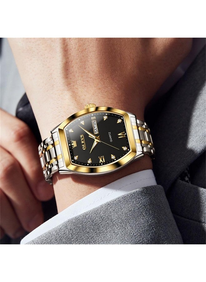 OLEVS Men Watches Square Business Dress Diamond Analog Quartz Date Luxury Watch for Men Casual Stainless Steel Waterproof Luminous Two Tone Wrist Watch Gold Black - Image 4