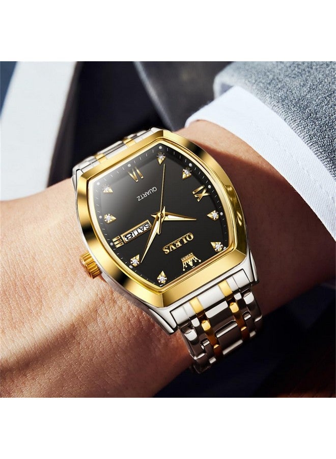OLEVS Men Watches Square Business Dress Diamond Analog Quartz Date Luxury Watch for Men Casual Stainless Steel Waterproof Luminous Two Tone Wrist Watch Gold Black - Image 2