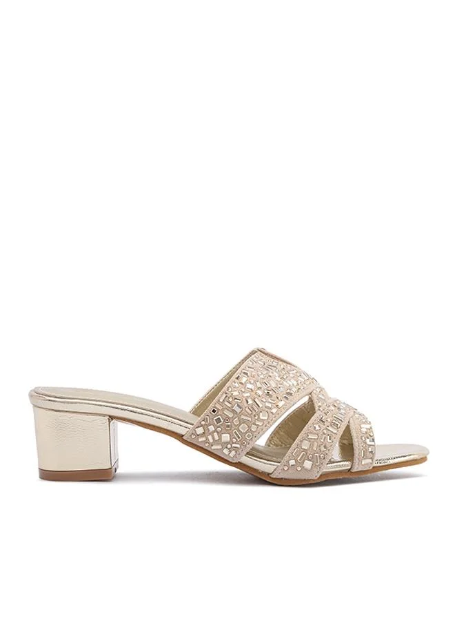 FYOR Stylish Geometric-Burst Jeweled Block Heel MY 404