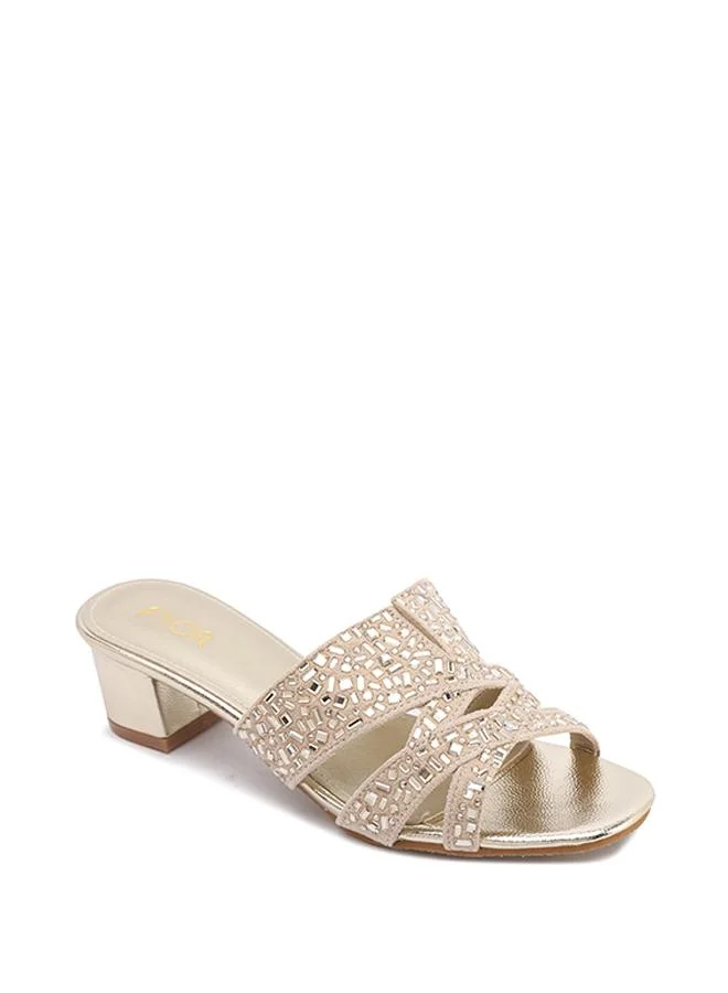 FYOR Stylish Geometric-Burst Jeweled Block Heel MY 404