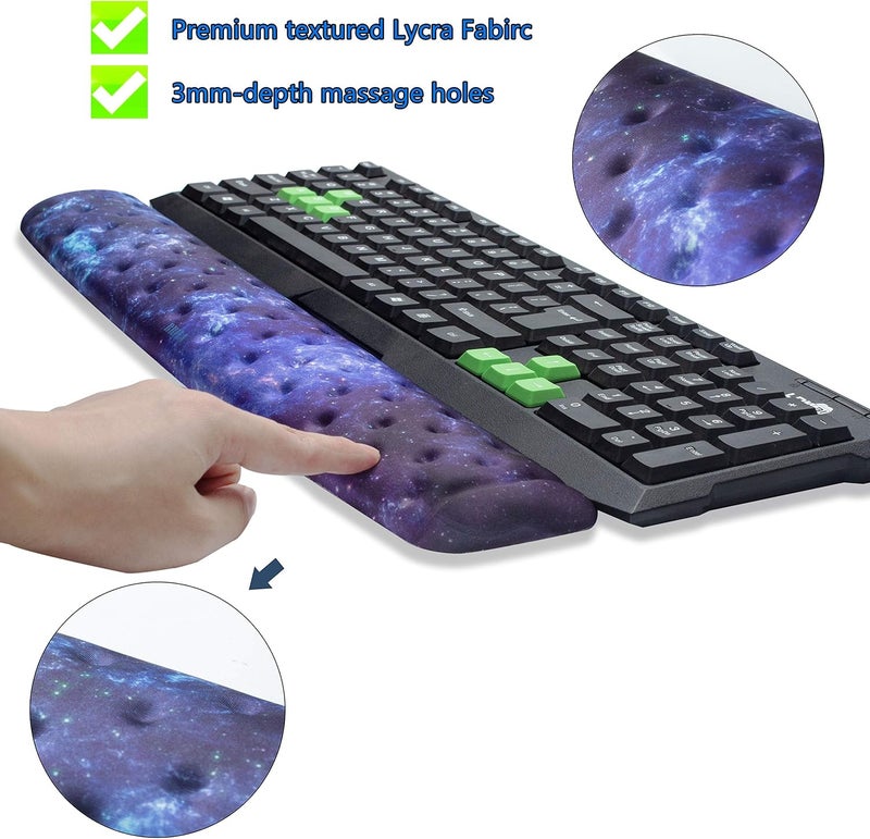 BRILA Keyboard Wrist Rest Support Cushion Pad for Computer, Laptop, Office Work, PC Gaming - Memory Foam Gel with Massage Holes Design - Non-Slip Easy Typing Wrist Pain Relief (Nebula) - Image 2