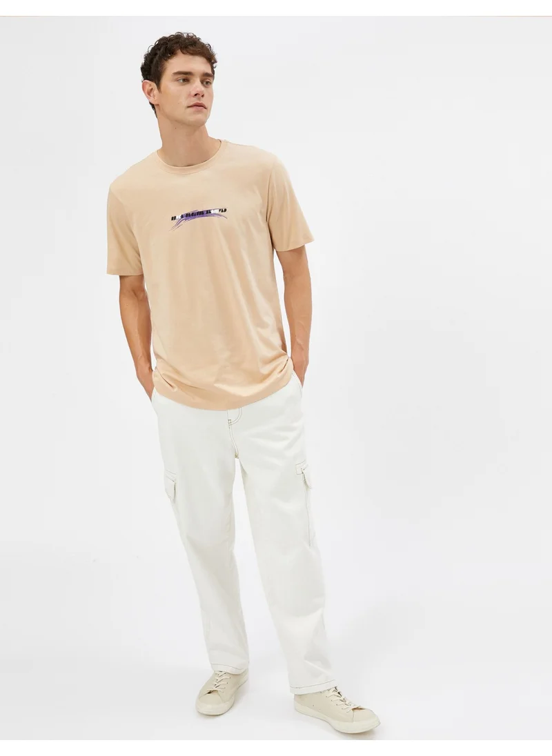 كوتون Slogan Printed T-Shirt Crew Neck Short Sleeve Cotton