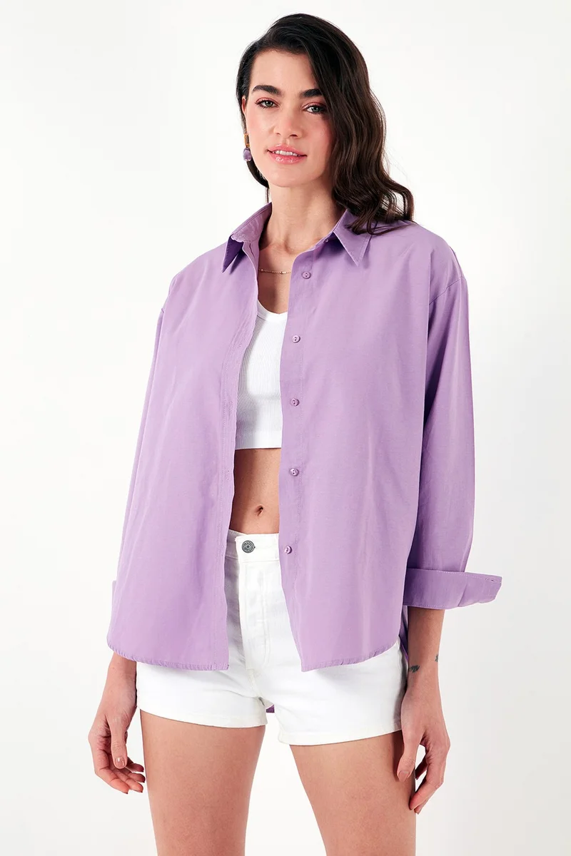 Lela Cotton Regular Fit Short Front Long Back Oval Cut Shirt Women's Shirt CF25S163867
