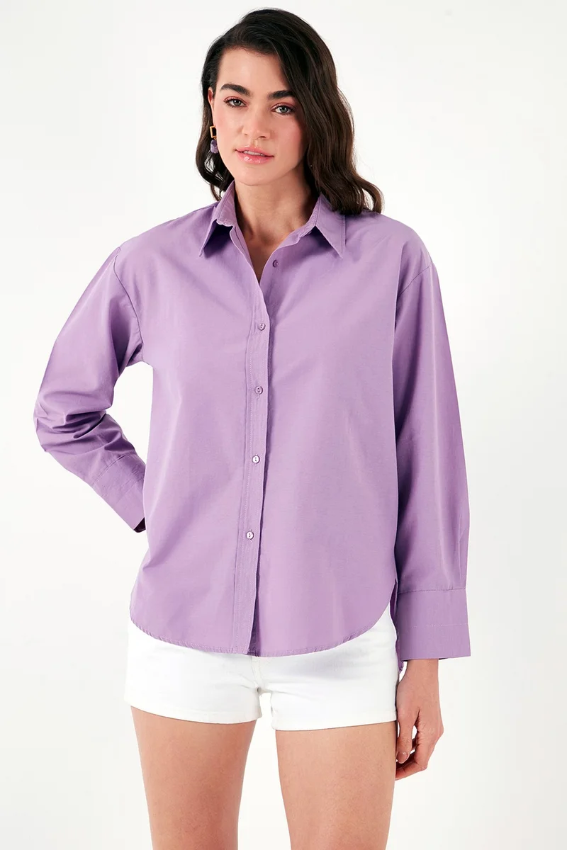 Lela Cotton Regular Fit Short Front Long Back Oval Cut Shirt Women's Shirt CF25S163867