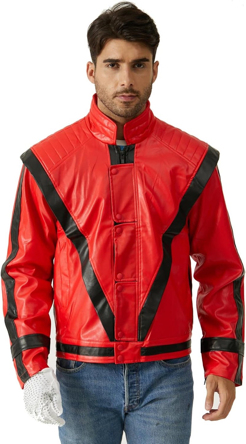 Ciguo Red and Black Leather Jacket Cosplay PU Coat - Image 1
