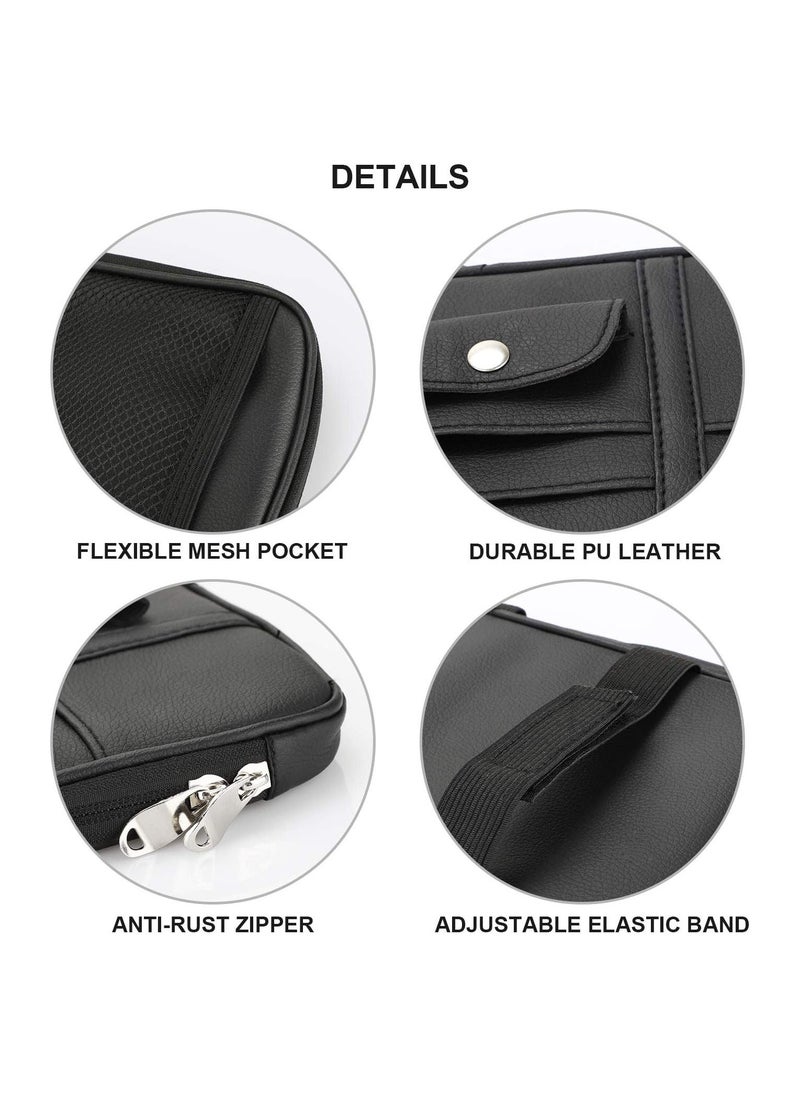 Generic Car Sun Visor Organizer Car Truck SUV Storage Pouch Registration Holder Auto Interior Accessories Leather Pocket Organizer Multi-Pocket Net Zipper for Card License Pen Key Sunglasses Black  - Image 3