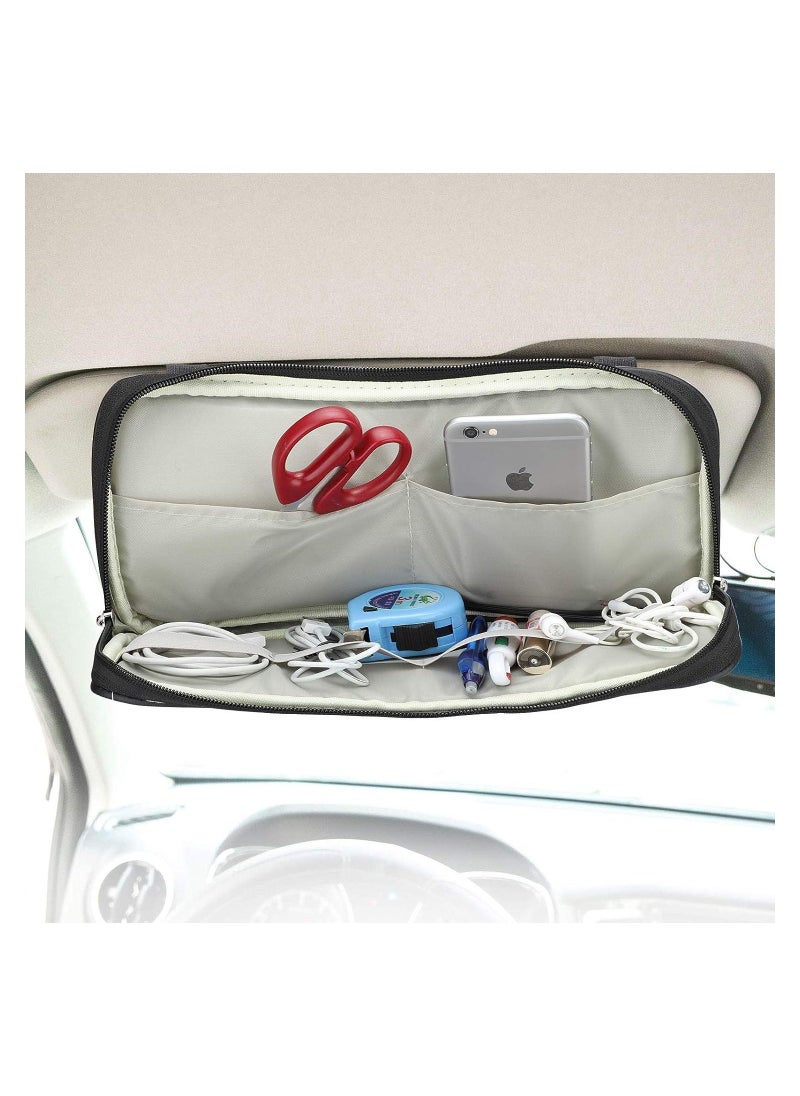 Generic Car Sun Visor Organizer Car Truck SUV Storage Pouch Registration Holder Auto Interior Accessories Leather Pocket Organizer Multi-Pocket Net Zipper for Card License Pen Key Sunglasses Black  - Image 2
