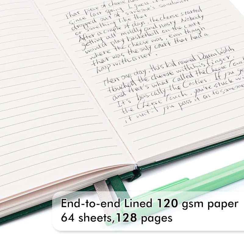 Feela 3 Pack Notebooks Journals Bulk with 3 Black Pens, A5 Hardcover Notebook Classic Ruled Lined Journal Set with Pen Holder for Work Business Journaling Note Taking, 120 GSM, 5.1”x8.3”, Dark Green - Image 3