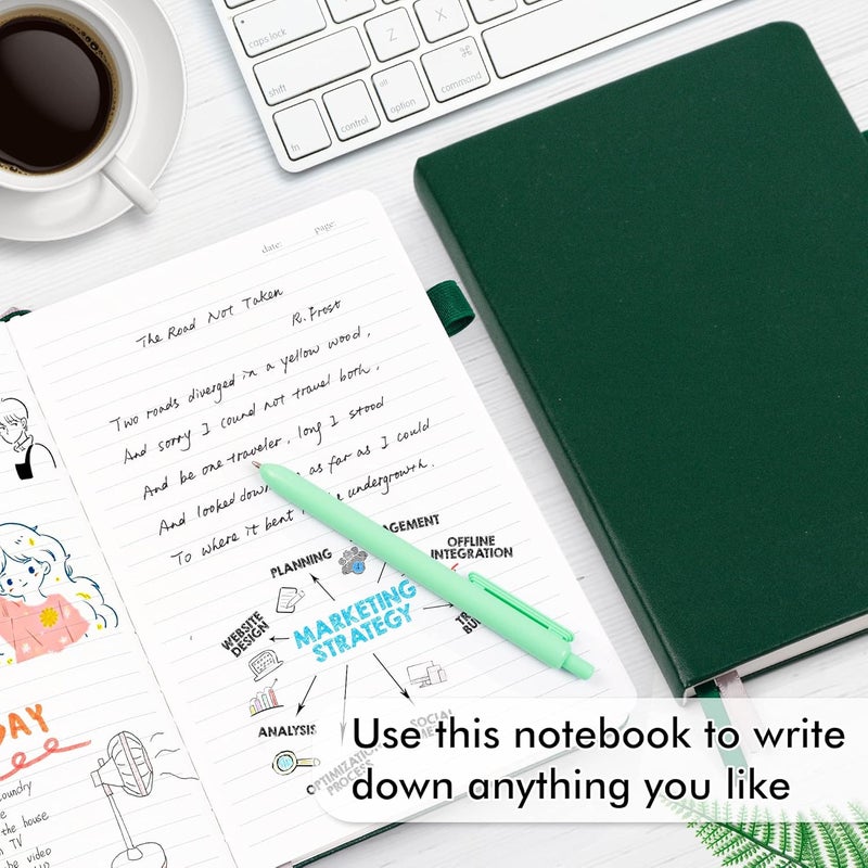 Feela 3 Pack Notebooks Journals Bulk with 3 Black Pens, A5 Hardcover Notebook Classic Ruled Lined Journal Set with Pen Holder for Work Business Journaling Note Taking, 120 GSM, 5.1”x8.3”, Dark Green - Image 4
