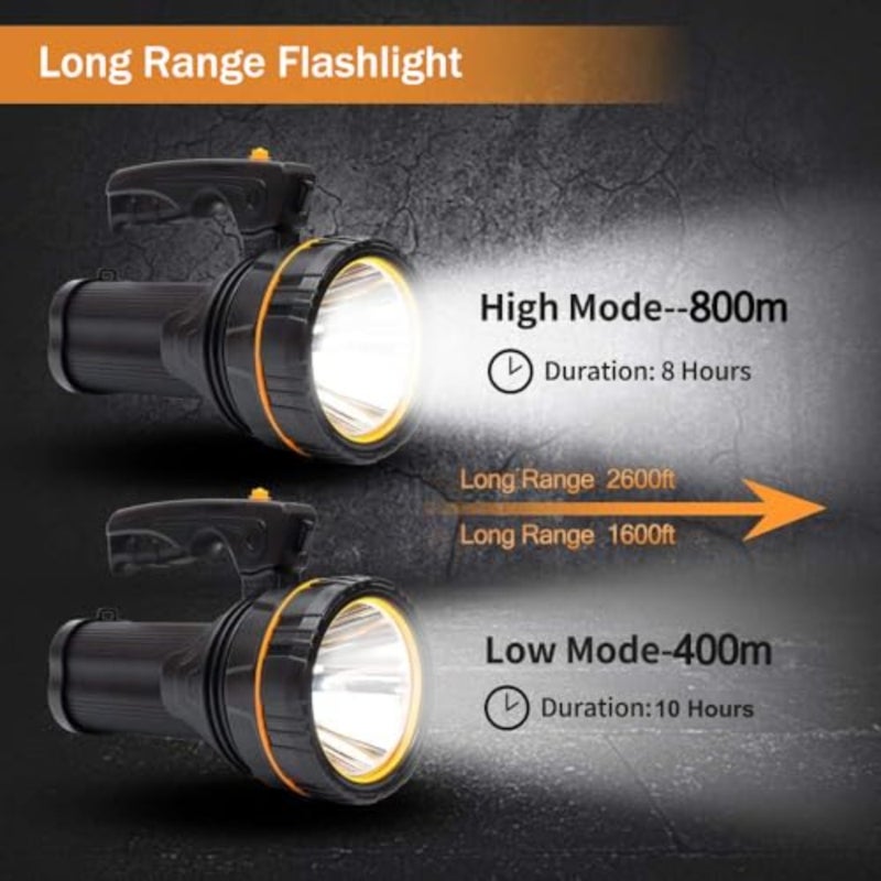 Super Bright Powerful LED Torch Light Rechargeable Flashlight Big 4 Batteries 10000mah Heavy Duty Spotlight Hand held Searchlight High Power Portable Outdoor Waterproof Camping - Image 2