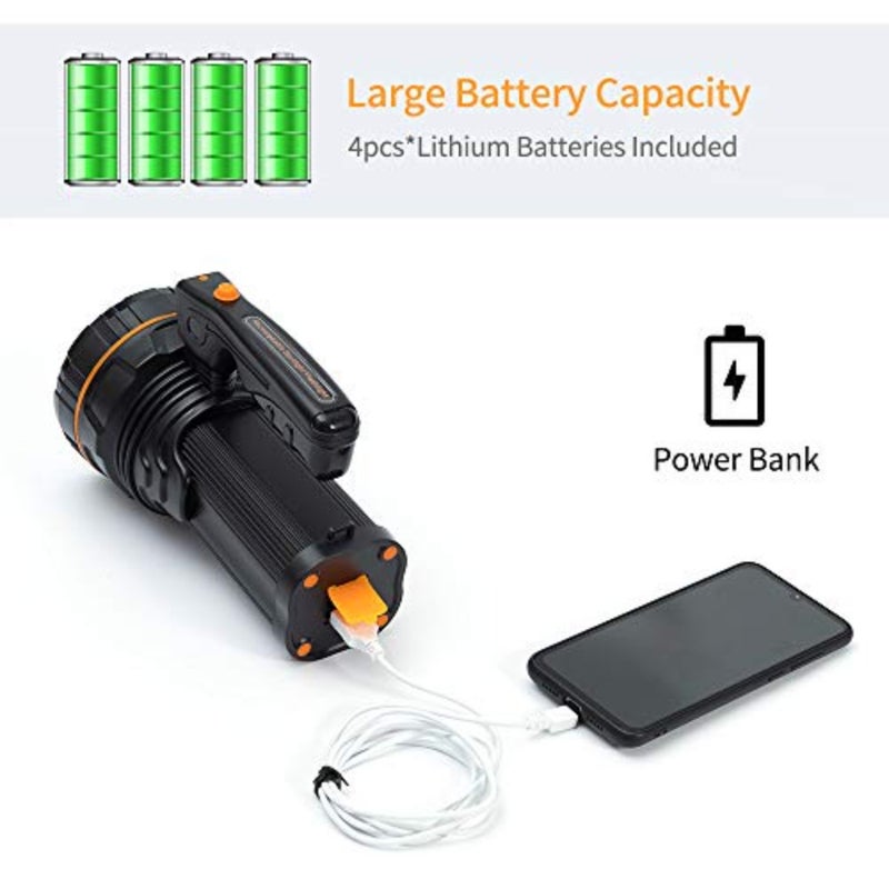 Super Bright Powerful LED Torch Light Rechargeable Flashlight Big 4 Batteries 10000mah Heavy Duty Spotlight Hand held Searchlight High Power Portable Outdoor Waterproof Camping - Image 3