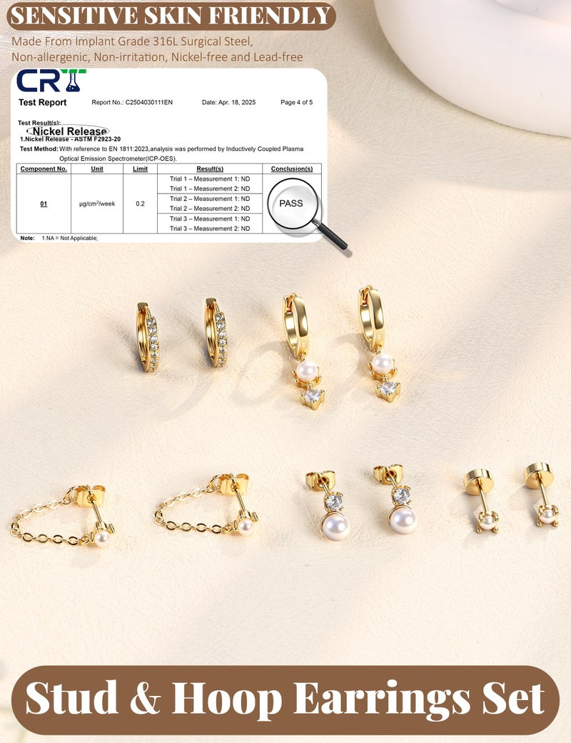 LOYALLOOK Earrings for Women Trendy - 14k Gold Plated Dangle Hoop Earring Stacks Hypoallergenic Simulated-Pearl Drop Earrings Dainty Cartilage Earring Sets for Multiple Piercing - Image 5
