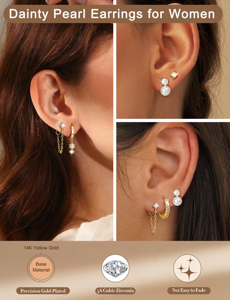 LOYALLOOK Earrings for Women Trendy - 14k Gold Plated Dangle Hoop Earring Stacks Hypoallergenic Simulated-Pearl Drop Earrings Dainty Cartilage Earring Sets for Multiple Piercing - Image 3