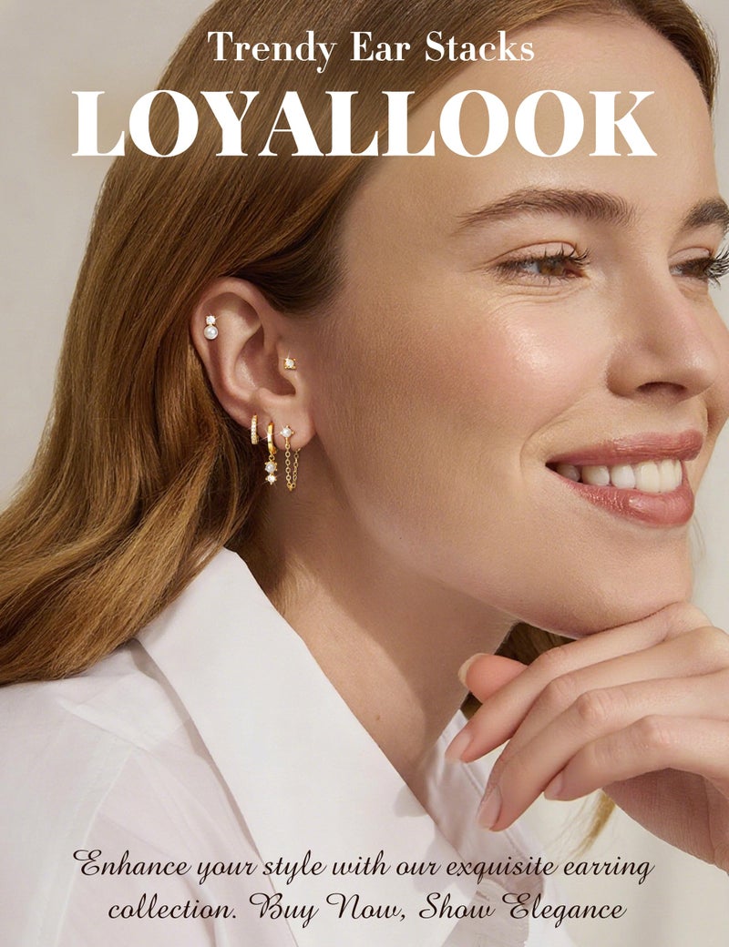 LOYALLOOK Earrings for Women Trendy - 14k Gold Plated Dangle Hoop Earring Stacks Hypoallergenic Simulated-Pearl Drop Earrings Dainty Cartilage Earring Sets for Multiple Piercing - Image 2