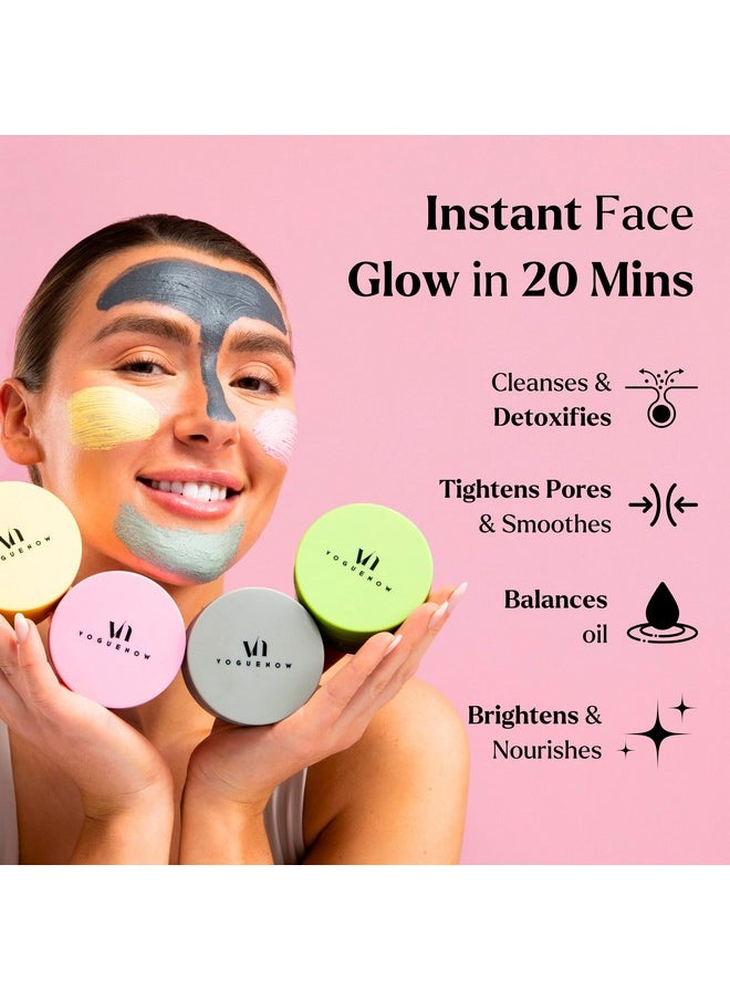 VogueNow - VogueNow Clay Mask Gift Pack of 4 Jars (400g) With Cute Headband & Brush | Premium Clay Face Mask | Turmeric Vitamin C, Green Tea, Rose, Dead Sea Mud | Clay Mask For Face | Spa Gift set for Women - Image 1