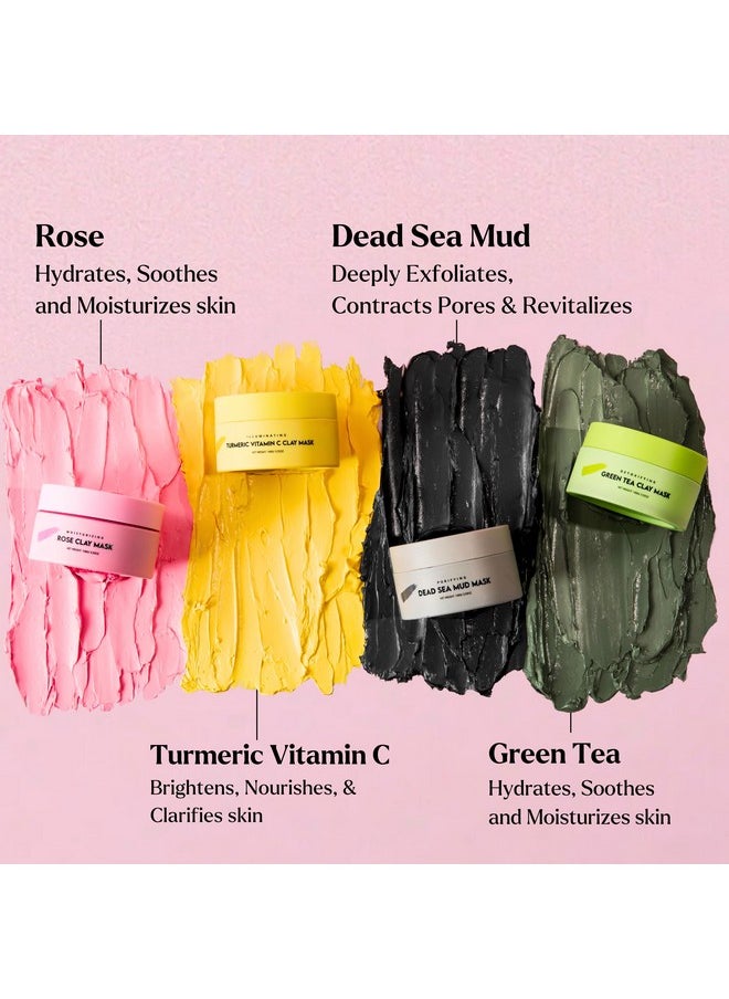 VogueNow - VogueNow Clay Mask Gift Pack of 4 Jars (400g) With Cute Headband & Brush | Premium Clay Face Mask | Turmeric Vitamin C, Green Tea, Rose, Dead Sea Mud | Clay Mask For Face | Spa Gift set for Women - Image 1